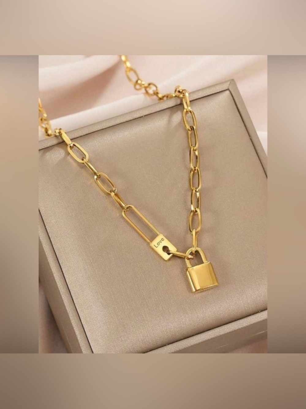 Gold Plated Stainless Steel Lock Pendant Necklace